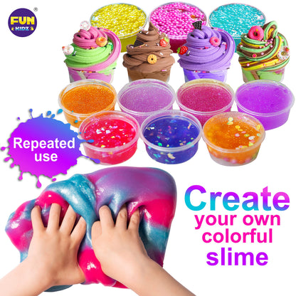 33 Cups Jumbo Slime Kit for Kids, FunKidz Premade Ultimate Slime Pack to DIY Soft, Cloud, Clear, Butter, Glitter, Glow in Dark Slime Making Kit Party Favors Gift Toys for Girls and Boys