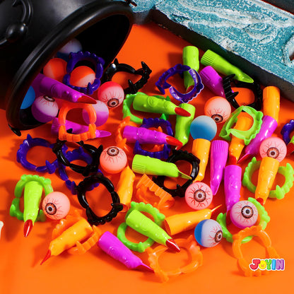 JOYIN 72 PCS Halloween Party Favors Game Toy Gifts-Scary Eyeballs, Witch Fingers and Vampire Teeth Set for Kids Child Trick or Treat Party Supplies, Gift Exchange, Halloween Carnival Game Prizes