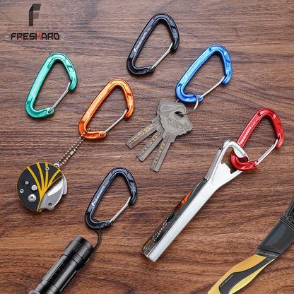 FresKaro 5pack Carabiner Clips Heavy Duty, Small Sturdy Key Keychain Accessory, Strong High Strength 8kN/1798lbs, Wire Gate, Ultra Lightweight, 7075 Aluminum, Rust Free, D-Shape, Orange