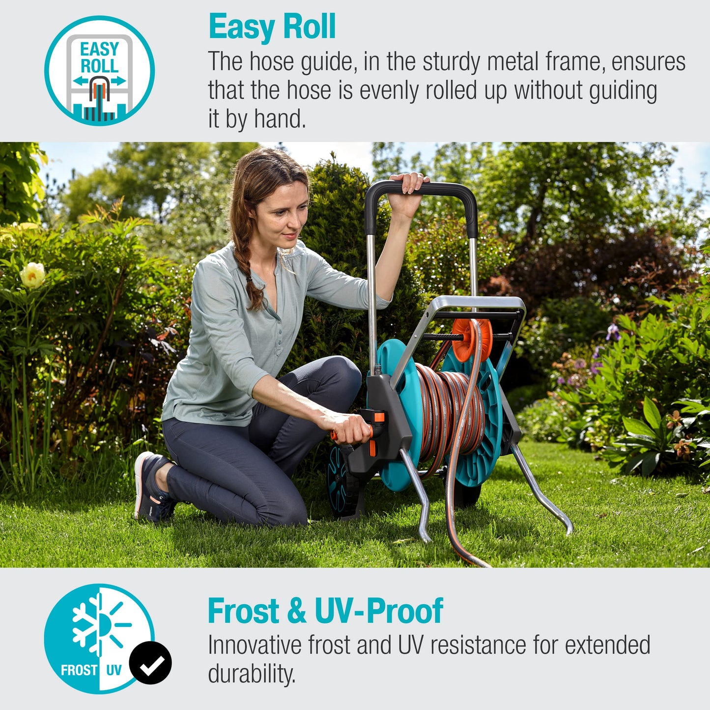 Gardena (18515) CleverRoll (1/2" Medium) Frost-Proof Hose Cart, Includes 66' 1/2" Hose, for Convenient Hose Storage and Watering, Hose Included