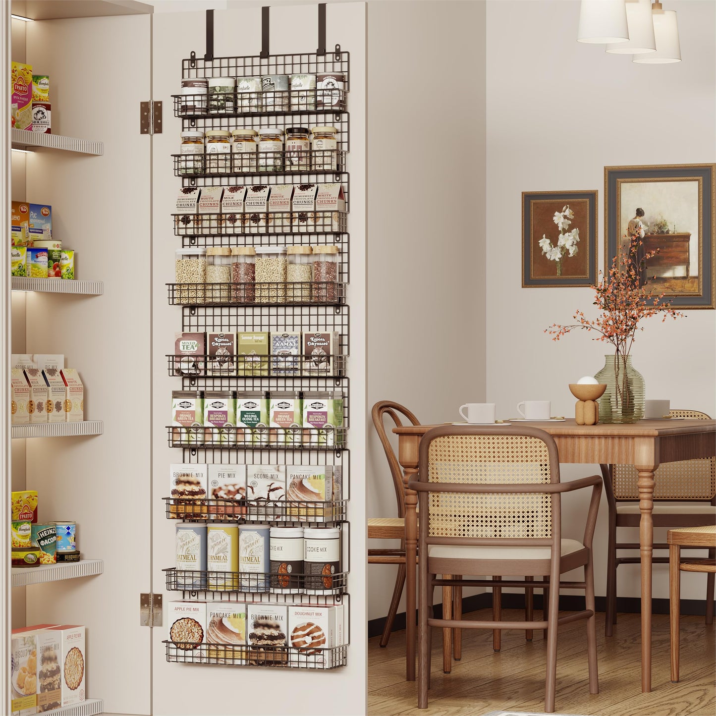 JKsmart 9-Tier Spice Rack Organizer with Door Hook, Wall Mount, and Extra Large Capacity for Pantry Door – Stylish Black Design for Effortless Organization, Ultimate Kitchen Storage Solution