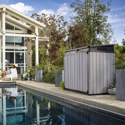 Keter Outdoor Storage Box & Shed for House, Patio & Yard, Elite Store, 4.6 x 2.7 Ft, Gray - Portable Utility Deck and Cabinet for Tools, Equipment, and Garbage