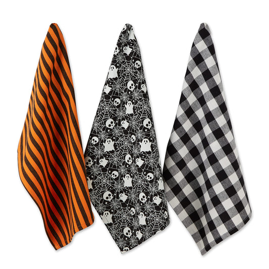 DII Halloween Hand Towels for The Kitchen Decorative Spooky & Fun Cotton Printed Dishtowel Set, 18x28, Haunted Objects, 2 Count