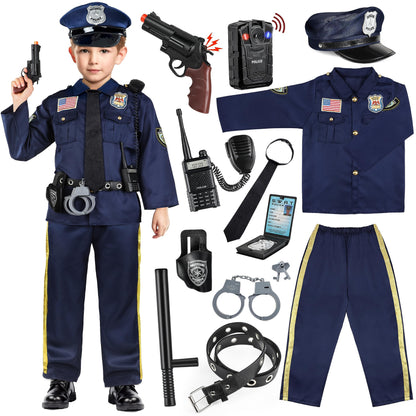 Joycover Police Officer Costume for Kids - Deluxe Police Costume for Kids with Accessories, Kids Halloween Costumes for Boys Girls, Cop Outfit Role Play Kit for Halloween Career Day-S