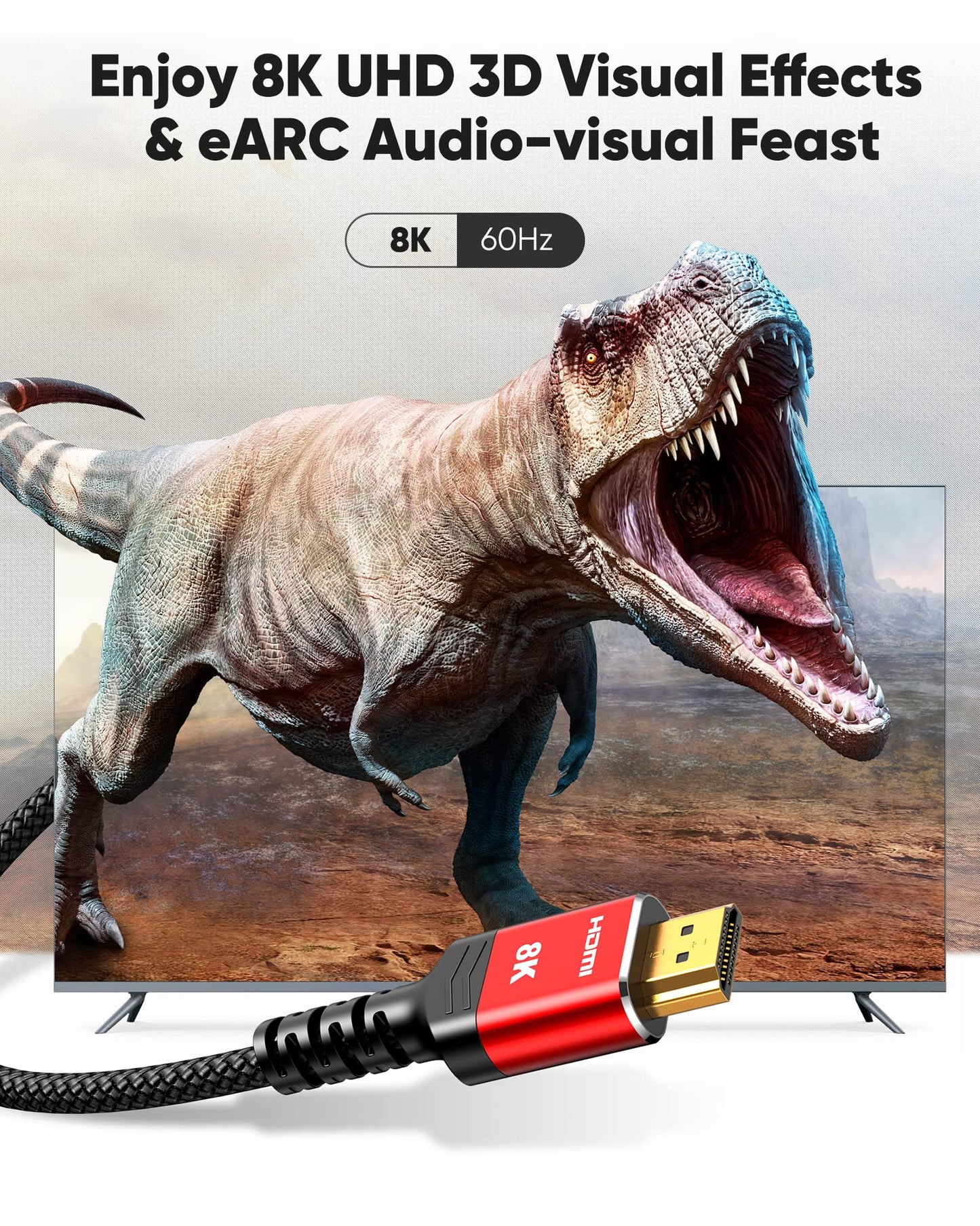 Highwings 8K 10K HDMI 2.1 Cable 6.6FT/2M 2-Pack, Certified Ultra High Speed HDMI Cable Braided Cord-4K@120Hz 8K@60Hz, DTS:X, HDCP 2.2 & 2.3, HDR 10 Compatible with Roku TV/HDTV/Blu-ray