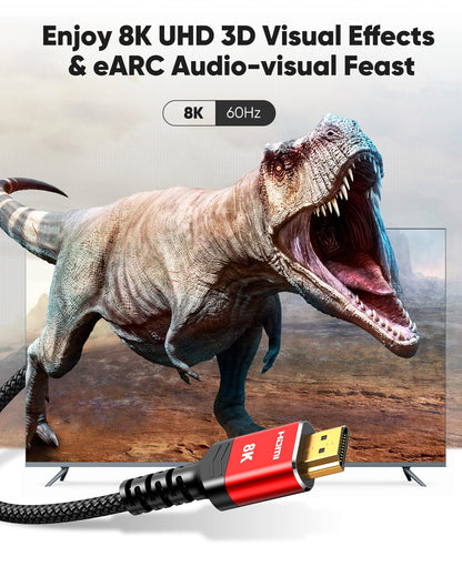 Highwings 8K 10K HDMI 2.1 Cable 6.6FT/2M 2-Pack, Certified Ultra High Speed HDMI Cable Braided Cord-4K@120Hz 8K@60Hz, DTS:X, HDCP 2.2 & 2.3, HDR 10 Compatible with Roku TV/HDTV/Blu-ray