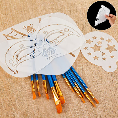 Containlol 40 Pcs Halloween Face Paint Stencils Face Painting Kit Include 30 Pumpkin Paint Stencils Masquerade Painting Stencil Bat Face Stencils 10 Paint Brushes for Face Drawing Makeup Holiday Party
