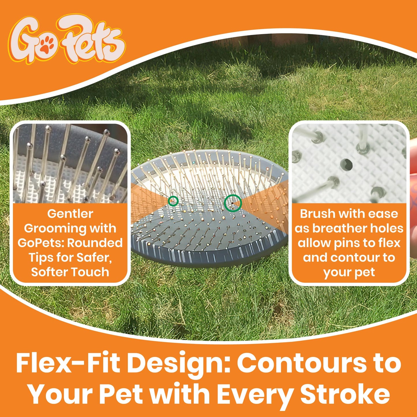 GoPets Double-Sided Pin & Bristle Brush, Dog & Cat Grooming Brush for Detangling, Shedding Control, Fur & Dirt Removal, Smooth & Efficient Pet Grooming for Healthy Coat, Comfortable Ergonomic Handle