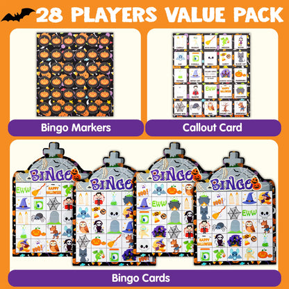 JOYIN 28 Players Halloween Bingo Game Cards for Kids, Halloween Bingo Cards for Classroom School Family Group Activities, Halloween Party Adults Kids Indoor Card Games