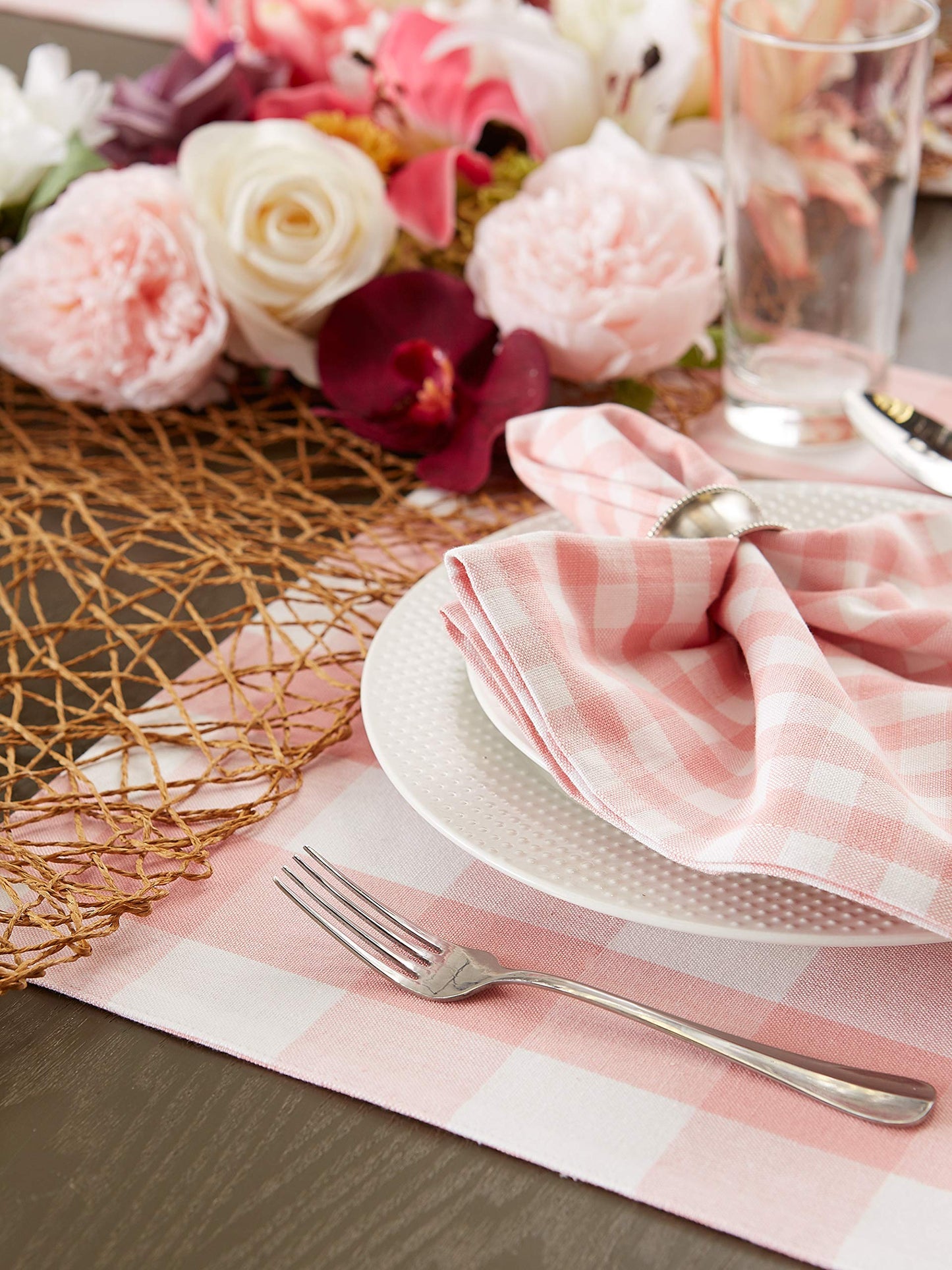 DII Gingham Check Tabletop Collection, Pink, Placemat Set