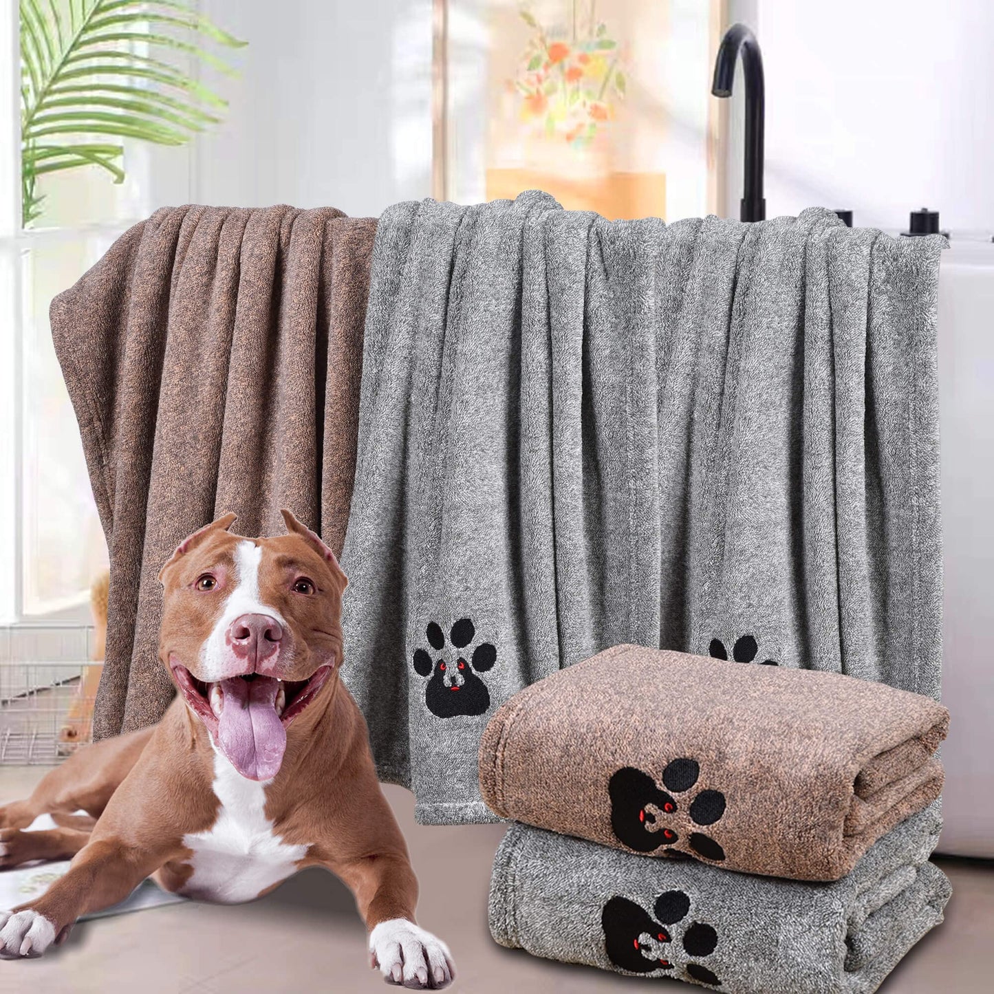 Dogvingpk Dog Towels for Drying Dogs Super Absorbent Soft Microfiber Pet Bath Grooming Towel for Dogs Cats and Other Pets (M-36" * 28", Grey )