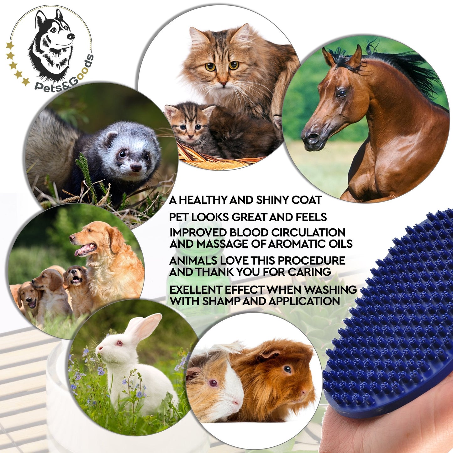 Dog and Cat Grooming Brush - Rubber Brush for Bathing, Washing, Deshedding Short or Long Pet Hair