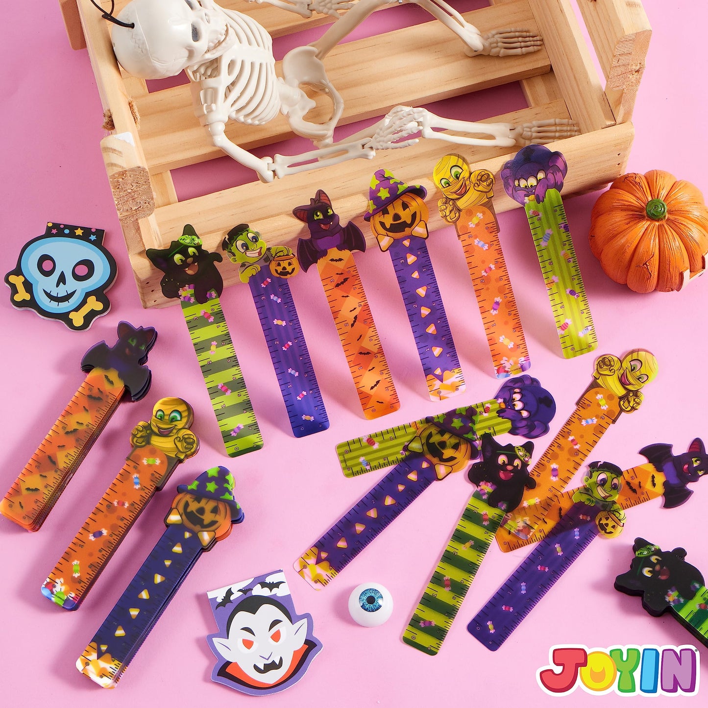 JOYIN 144 PCS Halloween Bookmark Rulers Party Favor Pack (6 Designs) with Halloween Themed Prints for Holiday Decorations, Goodies, Classroom Rewards, Goodie Bag Stuffer and Kids Trick or Treat Prizes