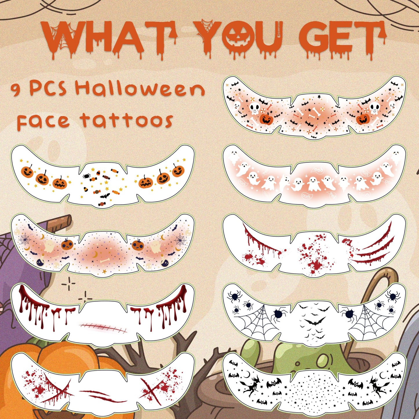 Halloween Costumes Woman 2025-9 Pack Black Bat Freckles Face Tattoos | Halloween Makeup for Adult - Rave Accessories Shirts Pajamas Treats Party Favors Supplies,Halloween Games Toys Gifts Crafts