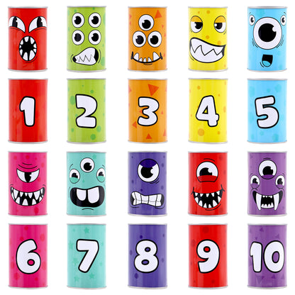 JOYIN 13 Pcs Carnival Bean Bag Toss, Knockdown Can Game Set, Holiday & Birthday Party Games, Outdoor Lawn Yard Activity for Kids Party Favors, Easter Egg Hunt for Classroom Gifts (Monster Style)