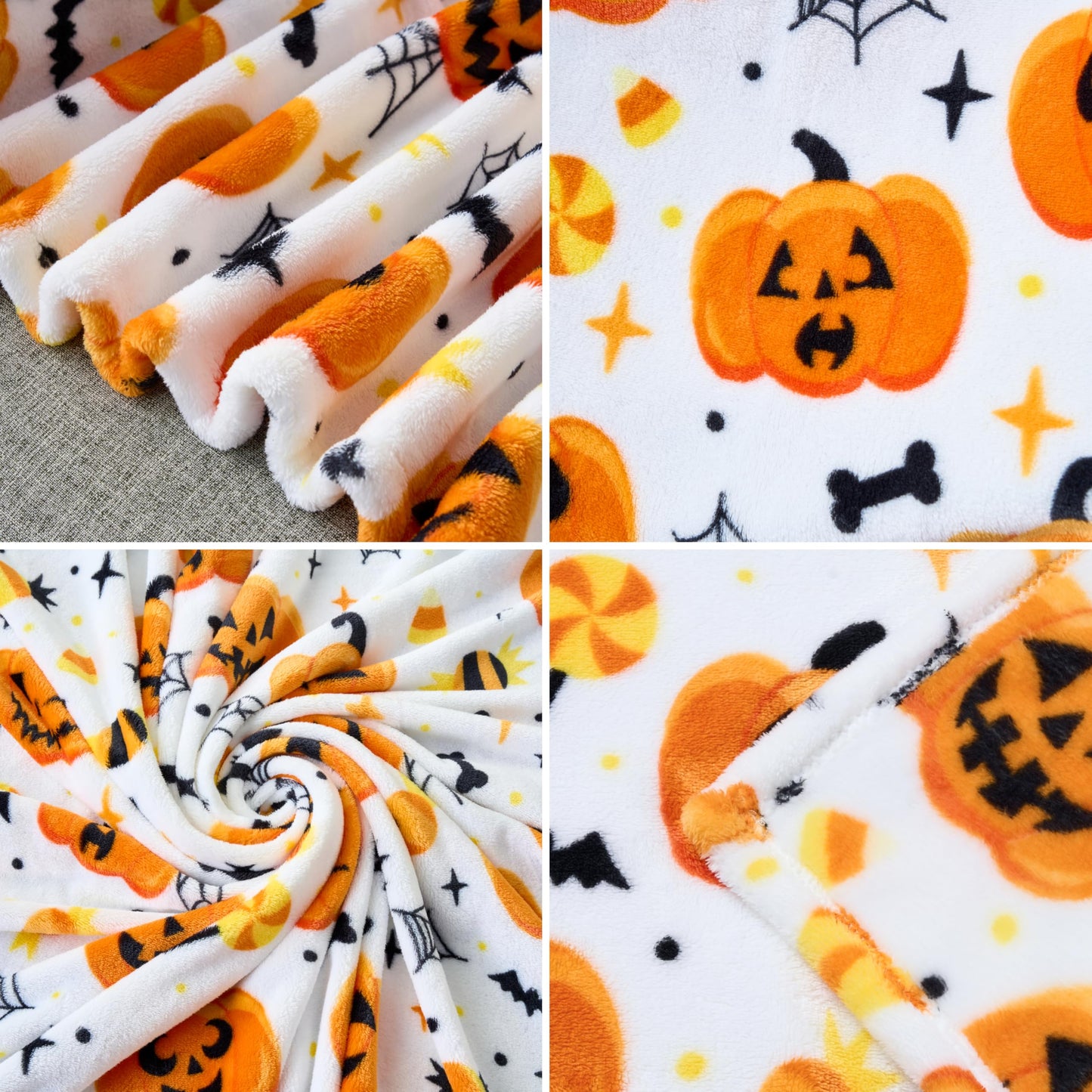 Joiedomi Halloween Throw Blanket - Soft Plush Spider Webs Bat Pumpkin Blanket - Cozy Flannel White Halloween Decoration for Party Sofa Bed Living Room 50"x60"