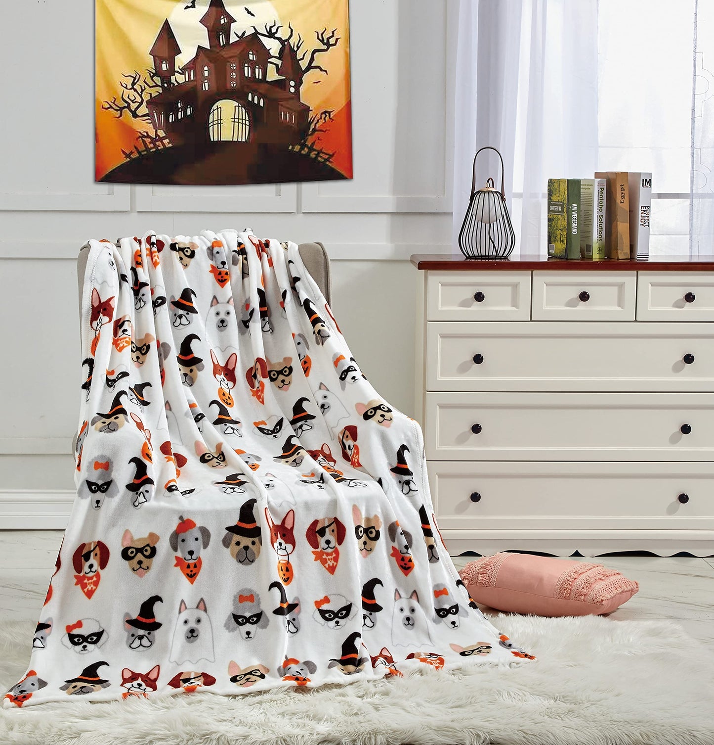 FAITH, HOPE, LOVE HOME DÉCOR Halloween Throw Blanket 50" X 60" | Ultra Soft Microplush Halloween Fleece Blanket for Couch, Travel, Home Decor & Gift | Machine Washable, Lightweight | Dogs in Costumes