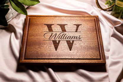 Personalized Cutting Board, Custom Wedding, Anniversary or Housewarming Gift Idea, Wood Engraved Charcuterie, for Friends and Family, Monogram Initial Design 004