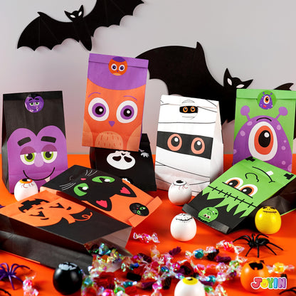 JOYIN 60 PCS Halloween Treat Bags, Goodie and Candy Bags with Stickers Party Supplies Trick or Treat for Kids Halloween Party Favors Exchange, Holiday Pastries Supplies