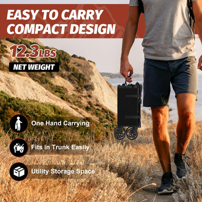 Eusuncaly Collapsible Wagon with Wheels, Wagons Carts Foldable, Heavy Duty Folding Utility Cart for Grocery, Camping, Shopping, Sports, Garden, Fishing, Black