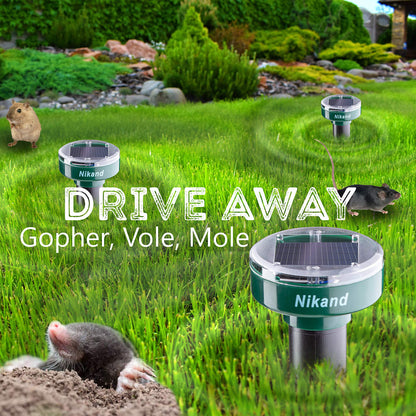 Gopher Repellent Ultrasonic Solar Powered - Mole Repellent Stakes Outdoor Pet Safe - Groundhog Repeller Snake Rodent Gopher Spikes Chaser - Sonic Mole Deterrent Devices (2)