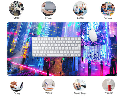 Japanese Street Desk Mat Futuristic Neon City Print Mouse Pad, Exclusive Desk Mats, XXL Large Gaming Mousepad 31.5"x15.75", Office Decor for Women Girls Keyboard Mat Laptop Computer Mat