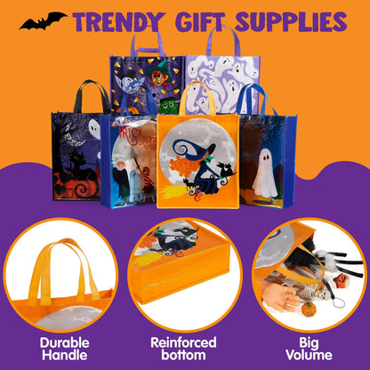 JOYIN 12PCS Halloween Large Treat Goody Tote Bags, 17” x 15” Halloween Candy Gift Bags Bulk, Goodie Snack Baggies for Kids Trick or Treating, School Classroom Gifts, Party Favor Supplies in 6 Designs