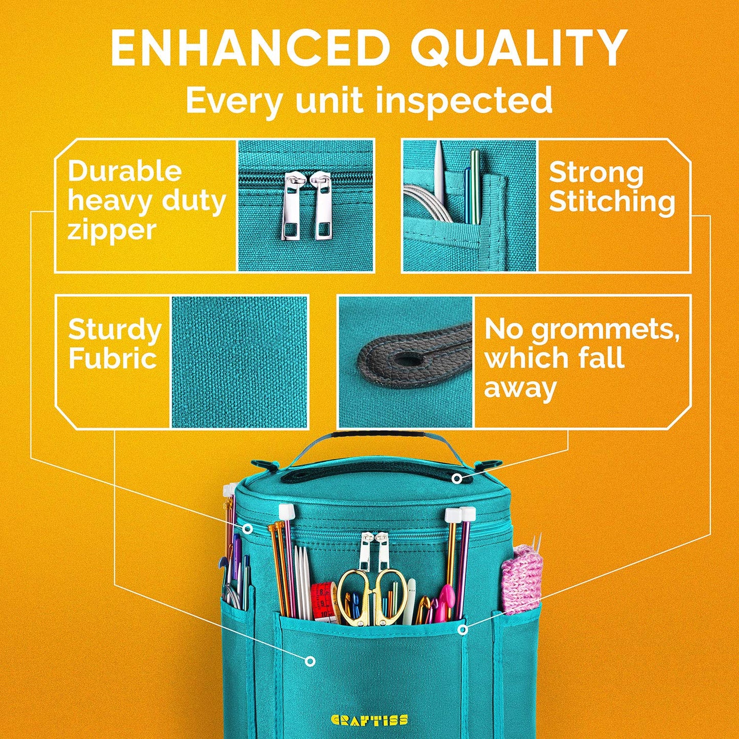 Knitting Bag Yarn Storage - Durable Canvas Yarn Bag - Yarn Organizer Crochet Bag with Knitting Accessories Case