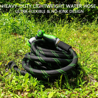 Junredy Garden Hose 25 FT, NON-EXPANDABLE Heavy-Duty Flexible & Lightweight Water Hose with 10-Function Nozzle, No-Kink Design, Leak-Proof Super Fabric, Solid Fittings for Lawn, Car, RV, Outdoor
