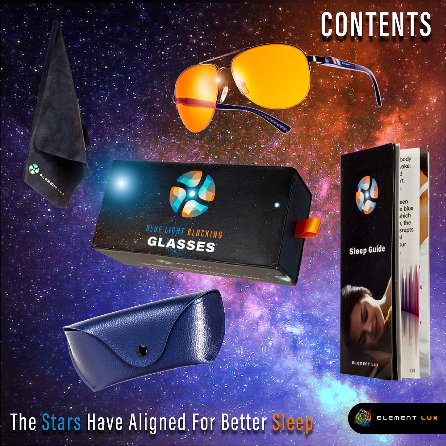 ELEMENT LUX Blue Light Blocking Glasses | 99% Dark Amber Lenses | For Better Sleep, Gaming, Computer Screen, Eyestrain Relief