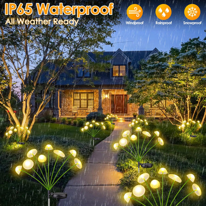 KAQ 4PK 32LED Solar Garden Lights Outdoor Waterproof | Solar Mushroom Lights for Outside Sway by Wind Firefly Fairy Light for Patio Pathway Garden Bush Yard Decorations (Warm White)