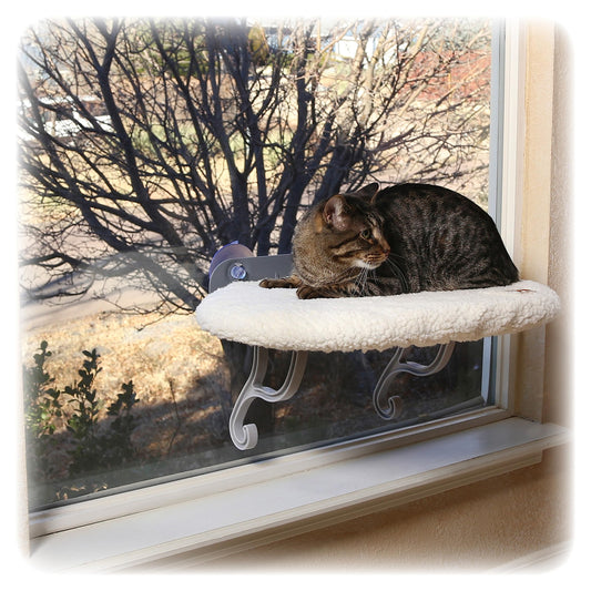 K&H Pet Products Universal Mount Cat Window Perch Bed for Large Cats, Orthopedic Window Hammock Holds 60 lbs, Sturdy Suction Cups, Washable Cover, Indoor Windowsill Furniture Bed - 14 X 24in Fleece