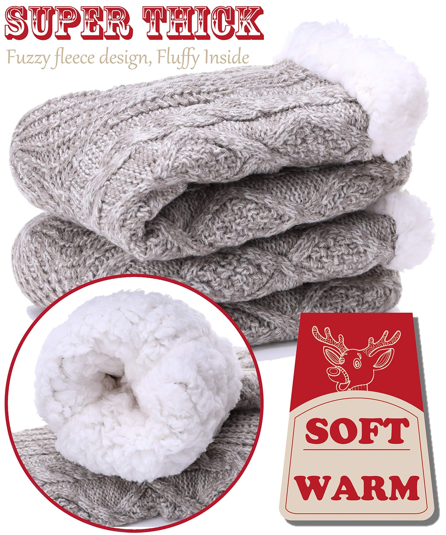 EBMORE Women Slipper Fuzzy Socks Fluffy Cozy Cabin Warm Winter Soft Thick Comfy Fleece Christmas Anti Slip Home Stocking Stuffer(Light Khaki)