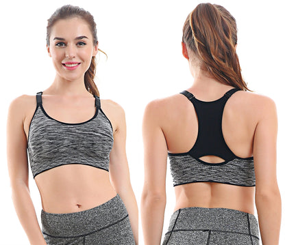 EMY Sports Bra for Women 1 2 3 5 Pack Space Dye Racerback Removable Pads for Fitness Gym Yoga Running (XL, 5 Pack)