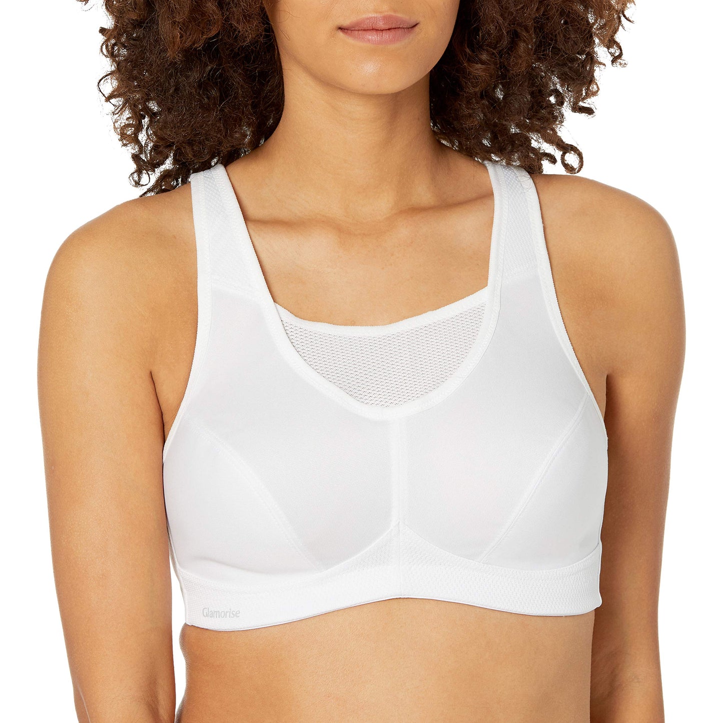 Full Figure Plus Size No-Bounce Camisole Sports Bra Wirefree #1066 White