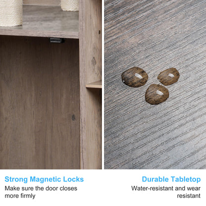 Hey-brother Cat Tree with Litter Box Enclosure, Modern Cat Tower for Indoor Cats with Large Platform, Condo Food Station and 2 Hammocks, All-in-one Cat Furniture, Wood Rustic Gray MPJ115SG