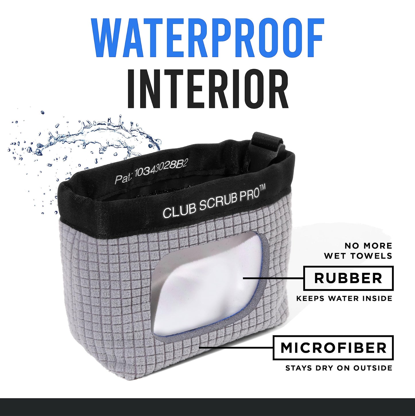 Club Scrub Golf Club and Golf Ball Cleaning Bag, Waterproof Clean Face Technology Liner, Perfectly Dry Microfiber Exterior, Detachable Clip, Machine Washable, Cleans Club Grooves, Gray Pro