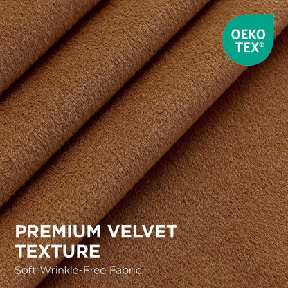 Joydeco Golden Brown 100% Blackout Curtains 90 Inch 2 Panels, Luxury Thermal Brown Velvet Curtains for Bedroom Living Room, Soundproof Blackout Window Drapes, Rod Pocket & Back Tab (52W x 90L)