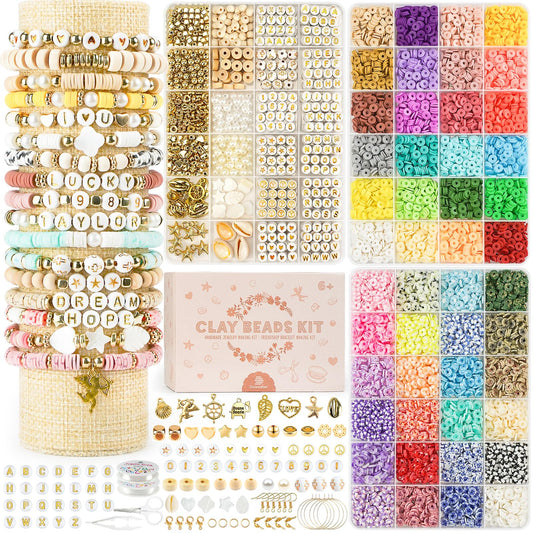 Dowsabel Clay Beads 3 Boxes Bracelet Making Kit, 10800pcs Beads for Jewelry Making, Letter Beads for Friendship Bracelets DIY Arts and Crafts Gifts for Girls Adults