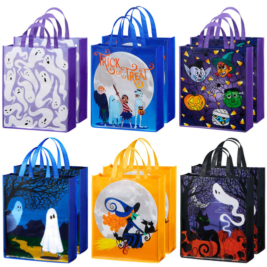 JOYIN 12PCS Halloween Large Treat Goody Tote Bags, 17” x 15” Halloween Candy Gift Bags Bulk, Goodie Snack Baggies for Kids Trick or Treating, School Classroom Gifts, Party Favor Supplies in 6 Designs