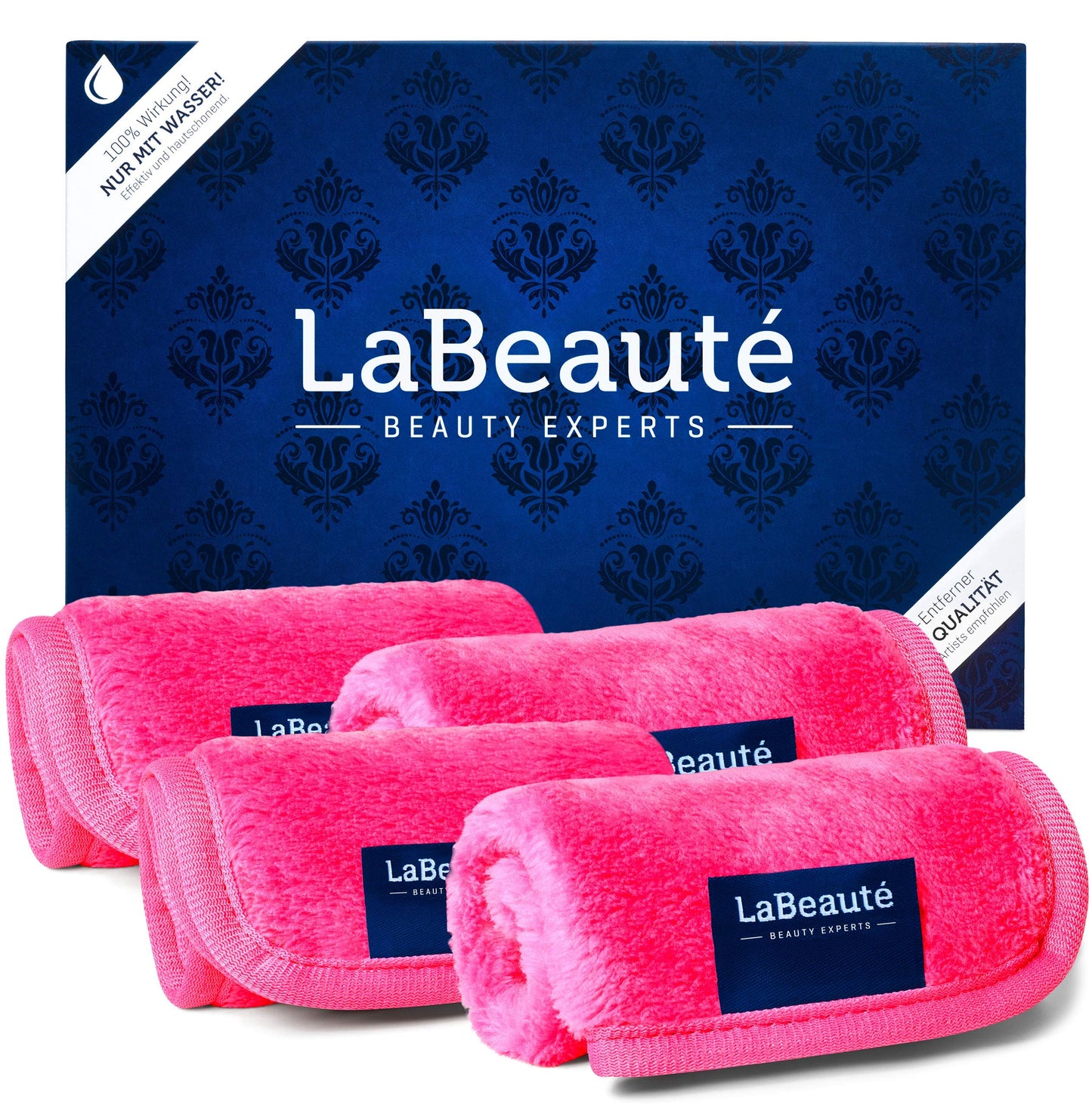 LaBeauté Make-Up Removal Wipes Microfibre (4 Pieces, 21 x 21 cm) Washable and Reusable Make Up Remover Pads, Microfibre Make-Up Pads, for Facial Cleansing and Make-Up Removal (Pink)
