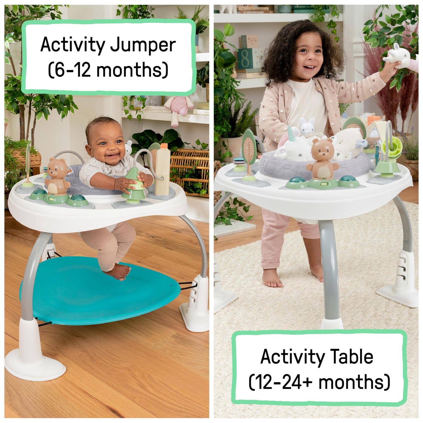 Ingenuity Spring & Sprout 2-in-1 Baby Activity Center Jumper and Table with Infant Toys - Ages 6 Months +, First Forest
