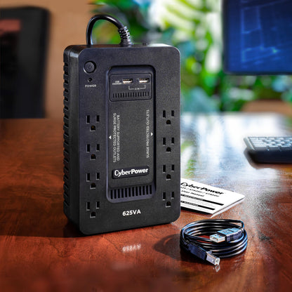 CyberPower ST625U Standby UPS Battery Backup and Surge Protector, 625VA/360W, 8 Outlets, 2 USB Charging Ports, Compact, UL Certified