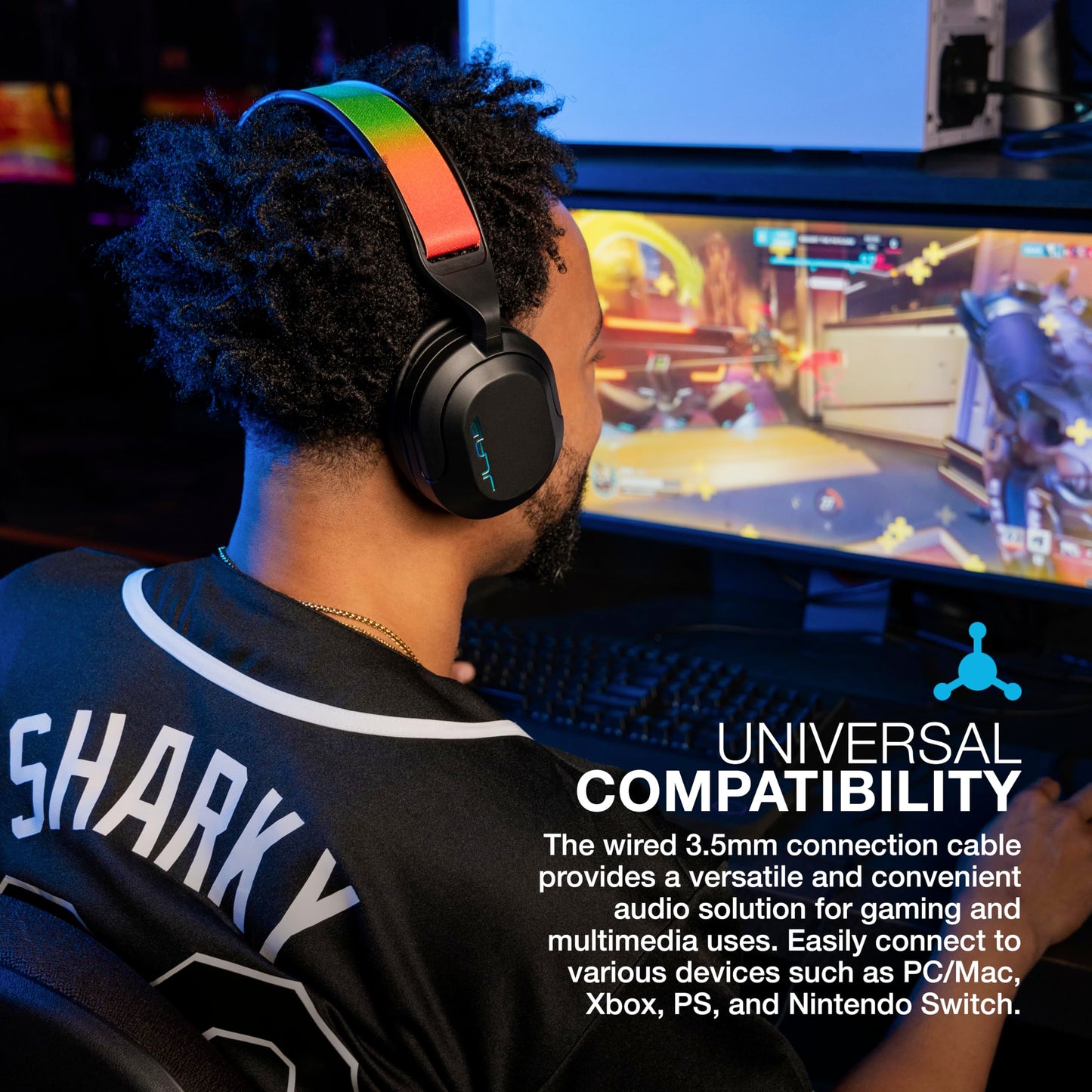 JLab Nightfall Gaming Headset with Near-Field Directional Flip-to-Mute Rotating Boom Mic, 50mm Drivers and Sound Isolating Inner Shelf, Wired 3.5mm for PC, PS5, PS4, Xbox Series X/S, Xbox one, Switch