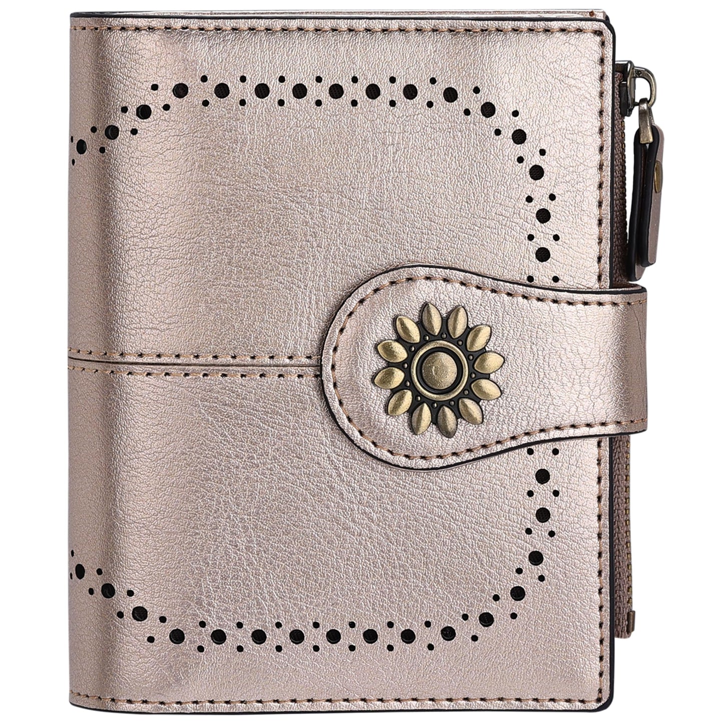 Lavemi Womens Leather Wallet Small Compact RFID Blocking Credit Card Case Purse with Zipper Pocket(Champagne Gold)