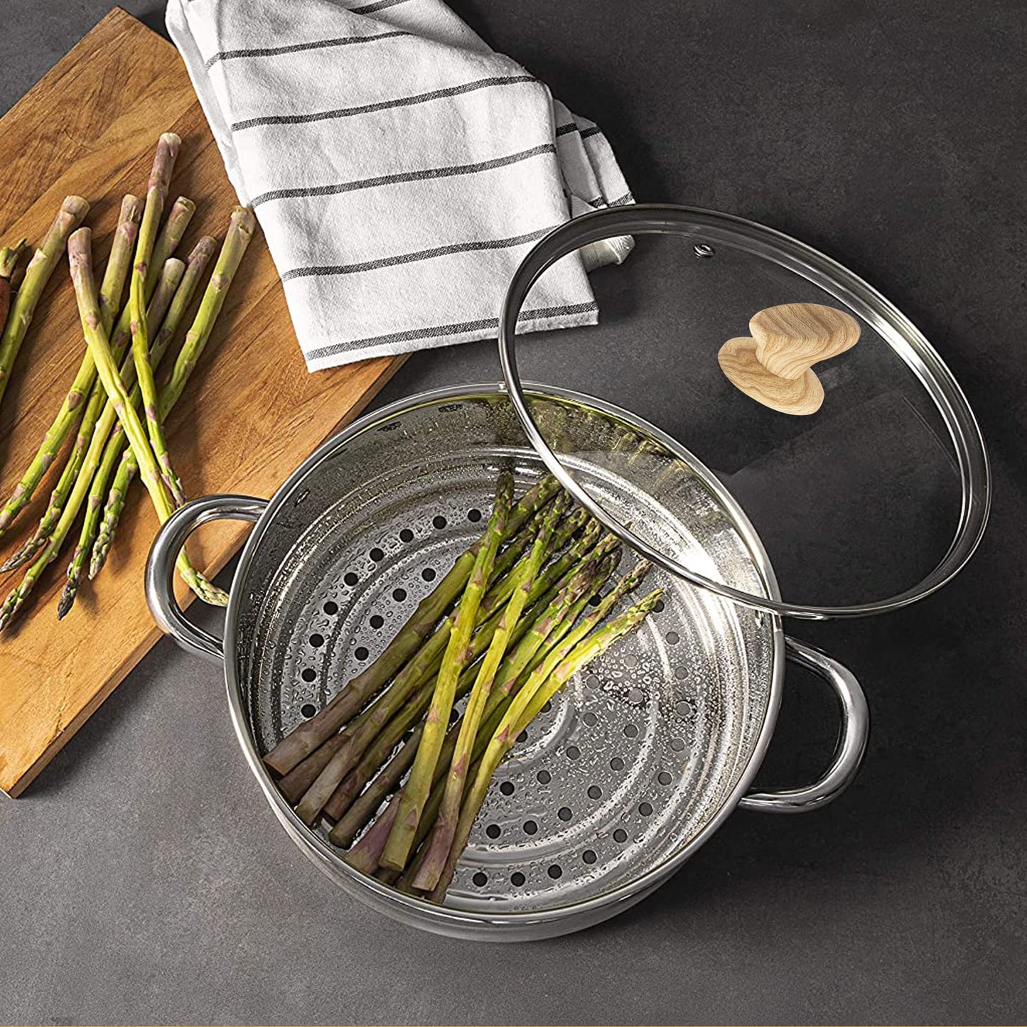 Kitchen Academy Induction Cookware Set-17 Piece Non-stick Cooking Pan Set, Black Granite Pots and Pans Set