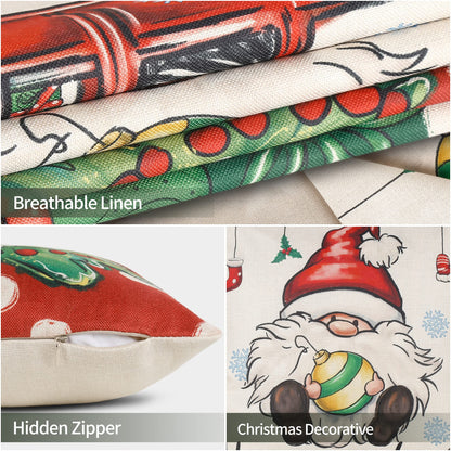 Coliuso Christmas Throw Pillow Covers 18x18 Set of 4 Xmas Series Holiday Cushion Pillow Cover Christmas Decorations for Sofa Couch Bed Farmhouse Outdoor Living Room (Red and Green)