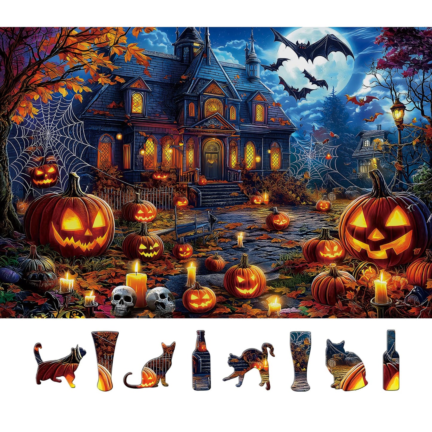 Halloween Jigsaw Puzzles 500 Pieces for Adults - Spooky Haunted House Puzzle with Jack-O-Lanterns, Bats & Full Moon - 500 Piece Puzzles for Adults, Families & Seniors - 23"x15"