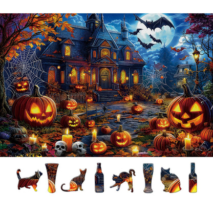 Halloween Jigsaw Puzzles 500 Pieces for Adults - Spooky Haunted House Puzzle with Jack-O-Lanterns, Bats & Full Moon - 500 Piece Puzzles for Adults, Families & Seniors - 23"x15"