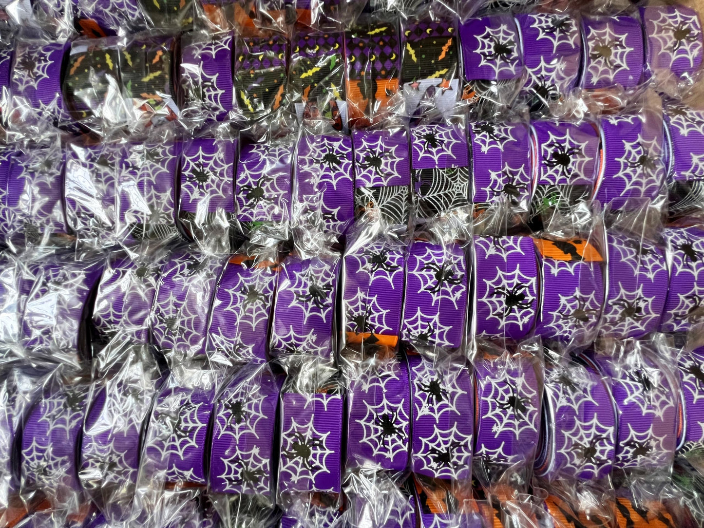 Halloween Bats Spiders Web Multicolor Printed 1 Inch Grosgrain Ribbon - 6 Yards (6 X 1 Yards)/Roll,